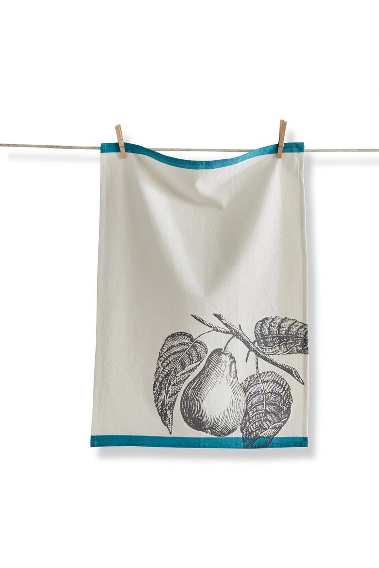 Bright Border Pear Cotton Flax Dishtowel White Multi 26x18 in, Main, color, White