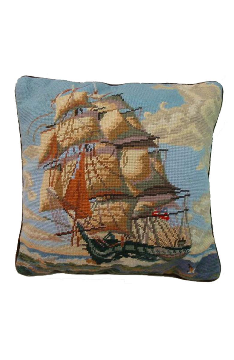 C&F Home USS Constitution Ship Vintage Needlepoint Accent Pillow 16" x 16", Main, color, Blue