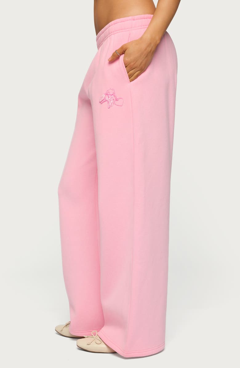 EDIKTED Keychain Embroidery Wide Leg Sweatpants, Alternate, color, Pink