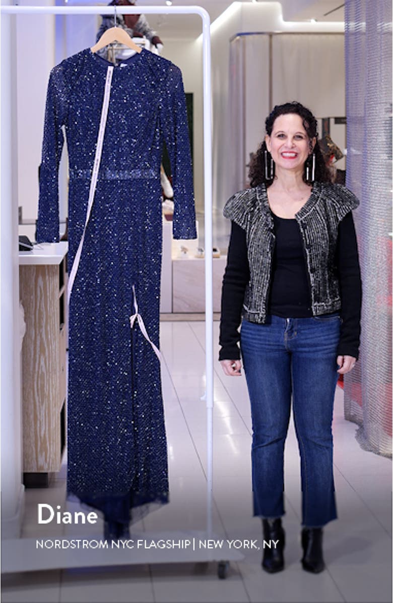 Bugle Bead Long Sleeve Sheath Gown, sales video thumbnail