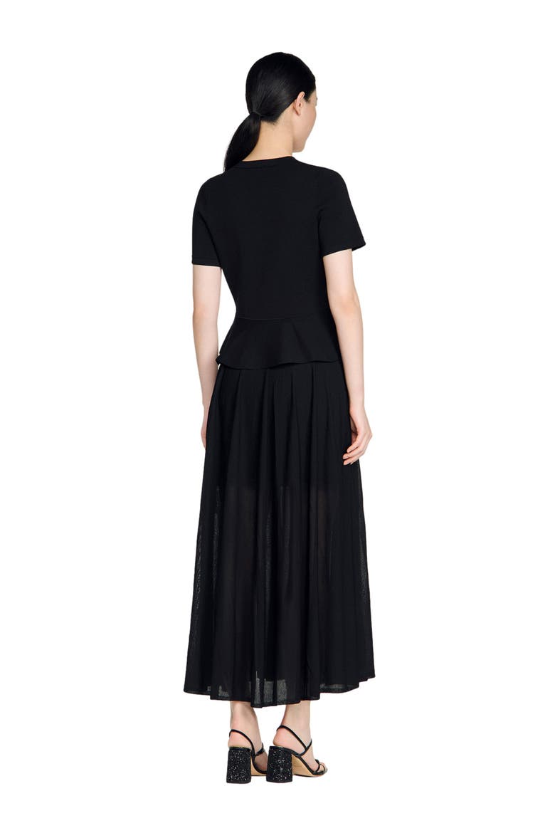 Knit maxi dress with peplum, Alternate, color, Black
