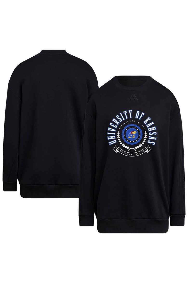 Women's adidas Black Kansas Jayhawks Oversized Crewneck Pullover, Main, color, Black
