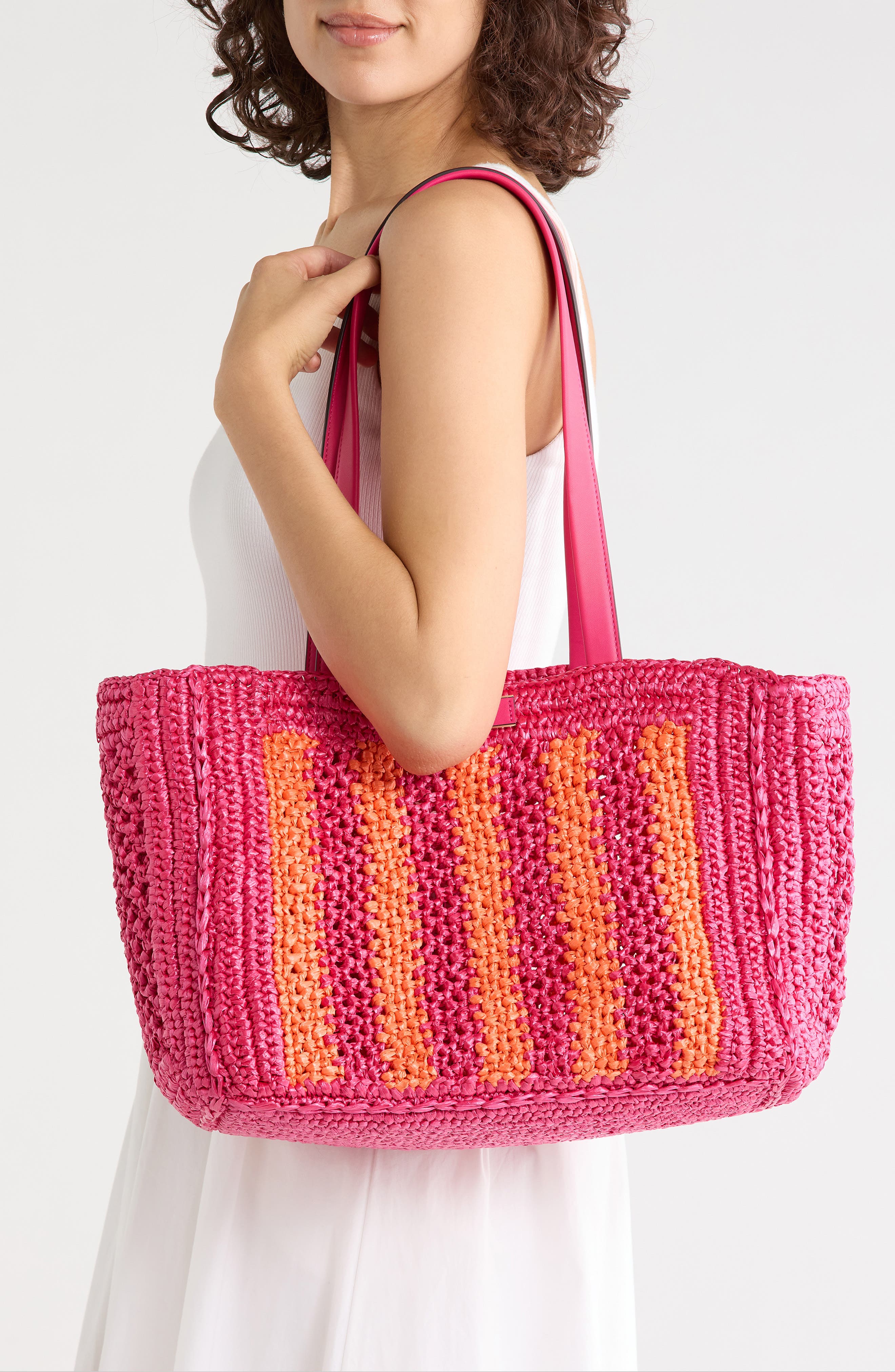 eden stripe crochet tote & pouch, Alternate, color, PINK MULTI
