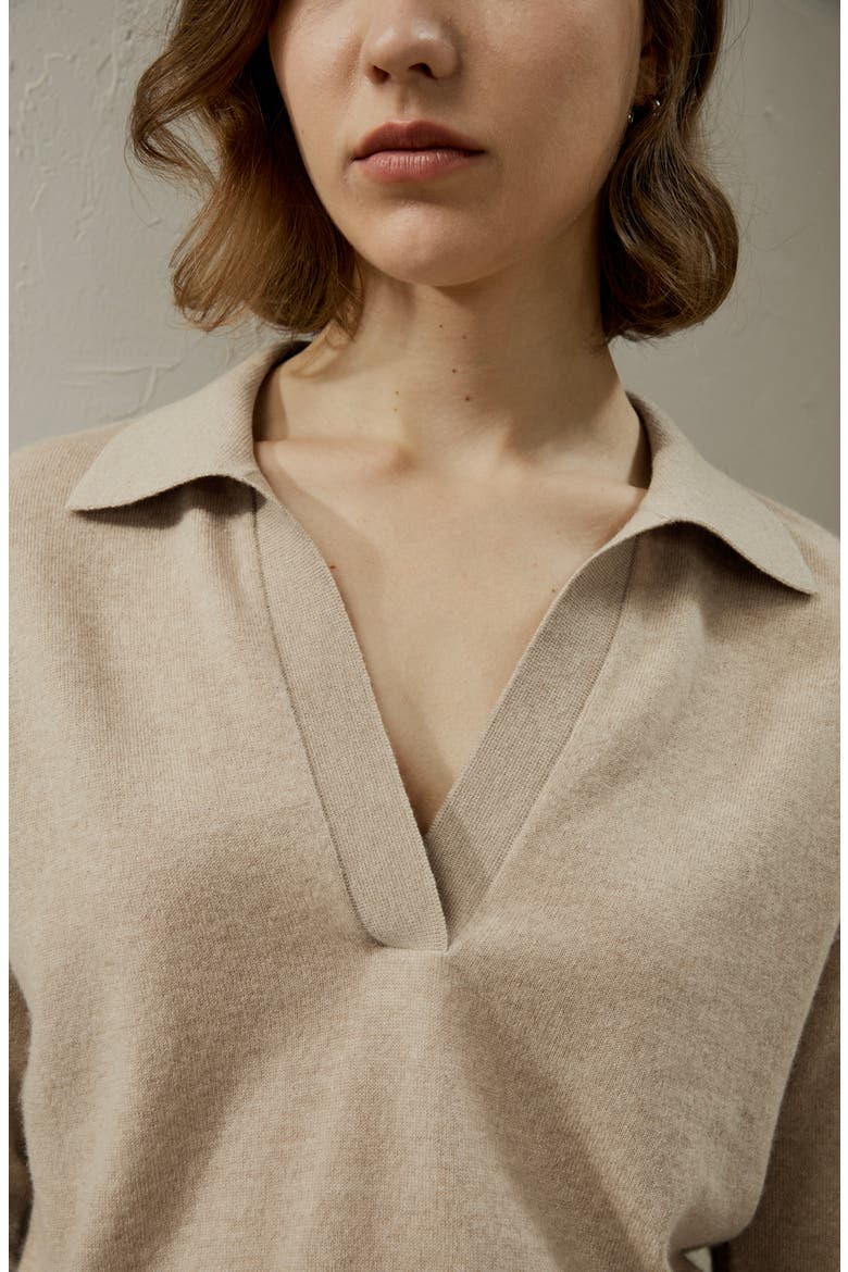 Women's Cashmere Polo Shirt, Alternate, color, Beige