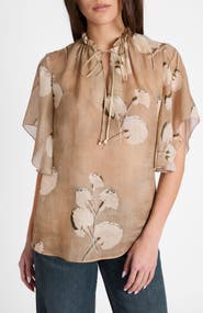 Santorelli Guita Flutter Sleeve Blouse in Floral Voile