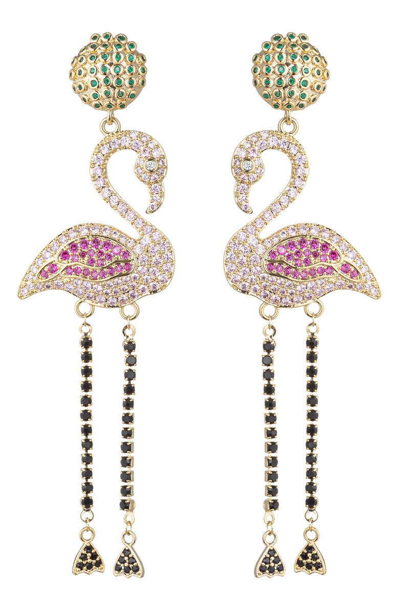 EYE CANDY LOS ANGELES Flamingo CZ Drop Earrings, Main, color, 