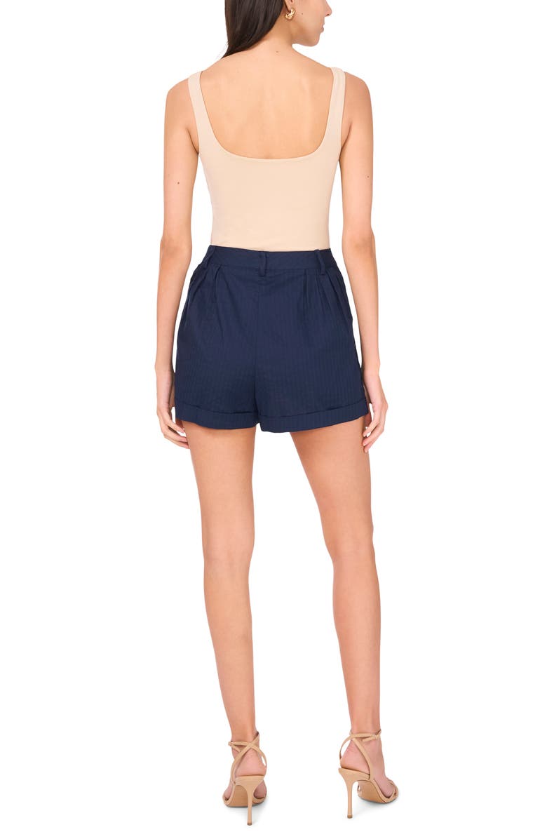 1.STATE Pleated High Waist Dobby Stripe Cotton Shorts, Alternate, color, Indigo Night