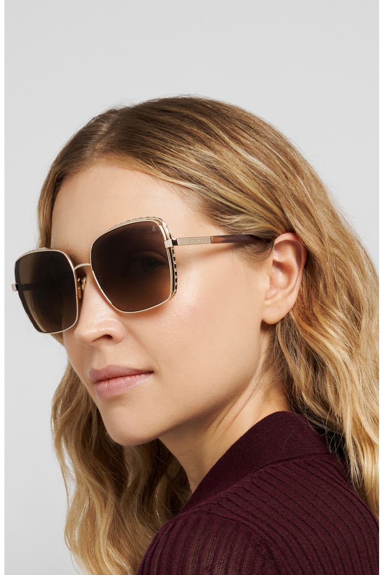 60mm Crystal Gradient Rectangular Sunglasses, Alternate, color, GOLD/ BROWN SF