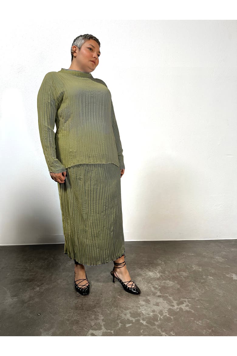 Esme Pleated Funnel Neck Top, Alternate, color, Olive Green