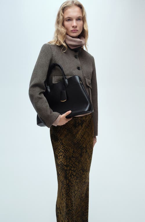 Mango Crocodile Print Flared Skirt In Brown