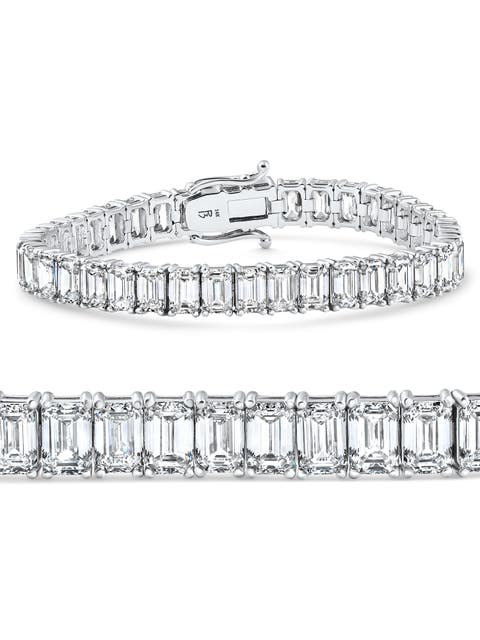 28Ct Emerald Diamond Tennis Bracelet 14k Gold 7" 17.5g Lab Grown