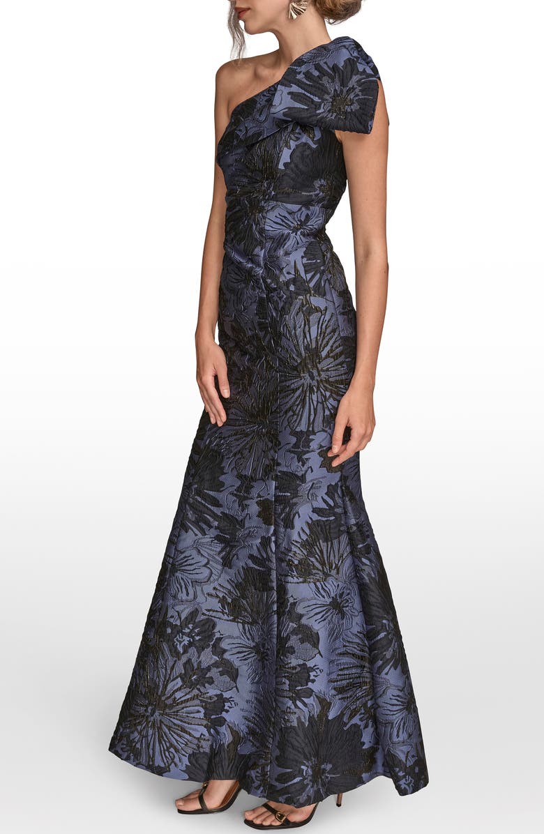Donna Karan New York Metallic One-Shoulder Jacquard Mermaid Gown, Alternate, color, Ink Multi