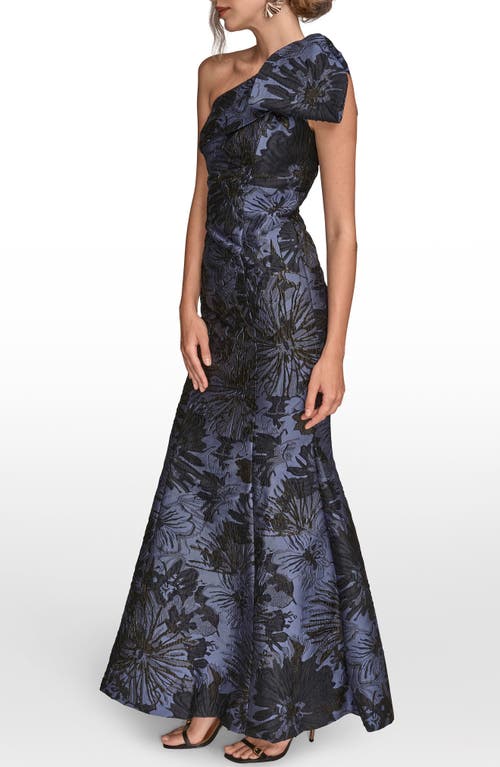 Donna Karan New York Metallic One-shoulder Jacquard Mermaid Gown In Blue