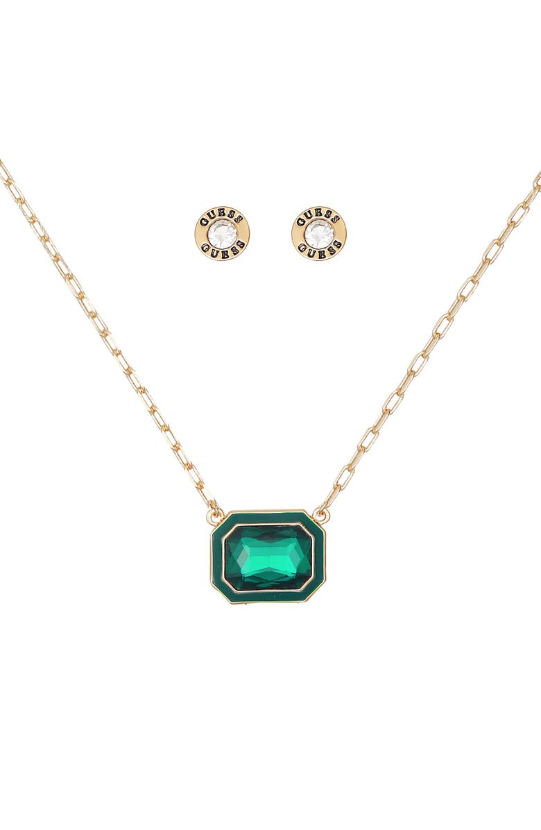 GUESS Pendant Necklace & Stud Earrings Set, Alternate, color, Gold/Green
