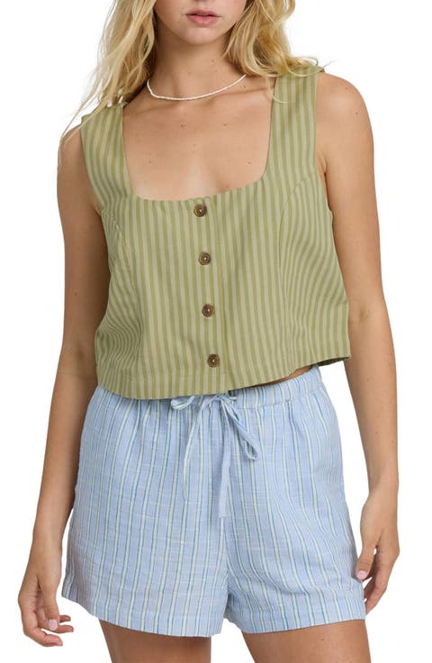 Another Wave Crop Cotton Blend Button-Up Tank Top