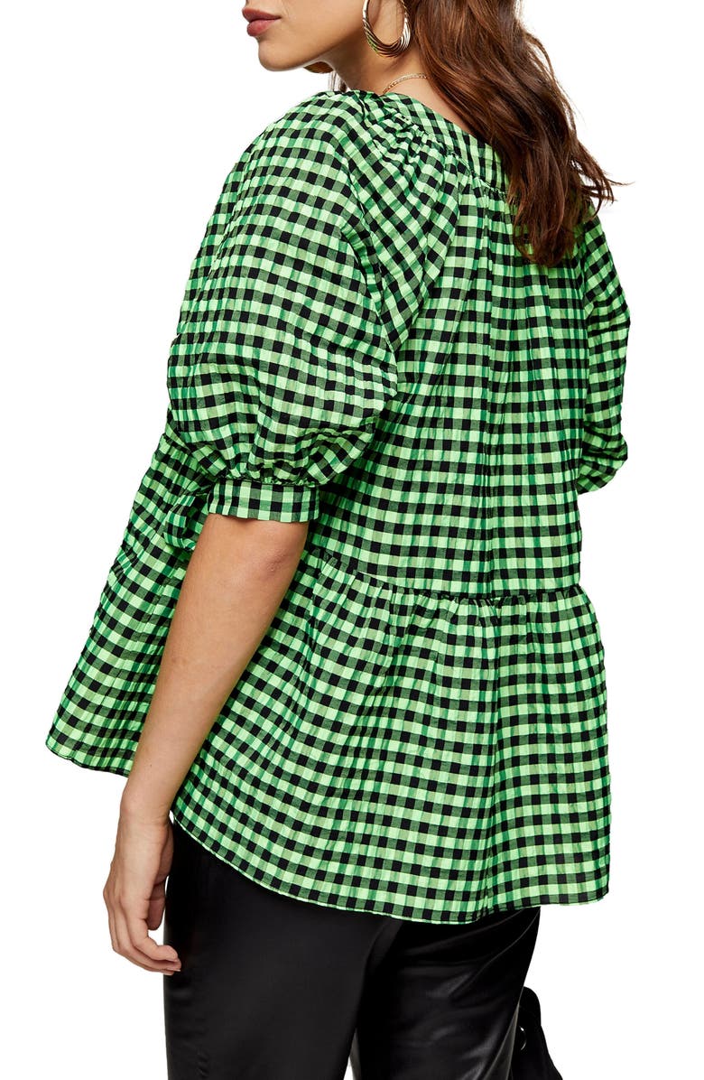 Topshop Neon Check Blouse, Alternate, color, 