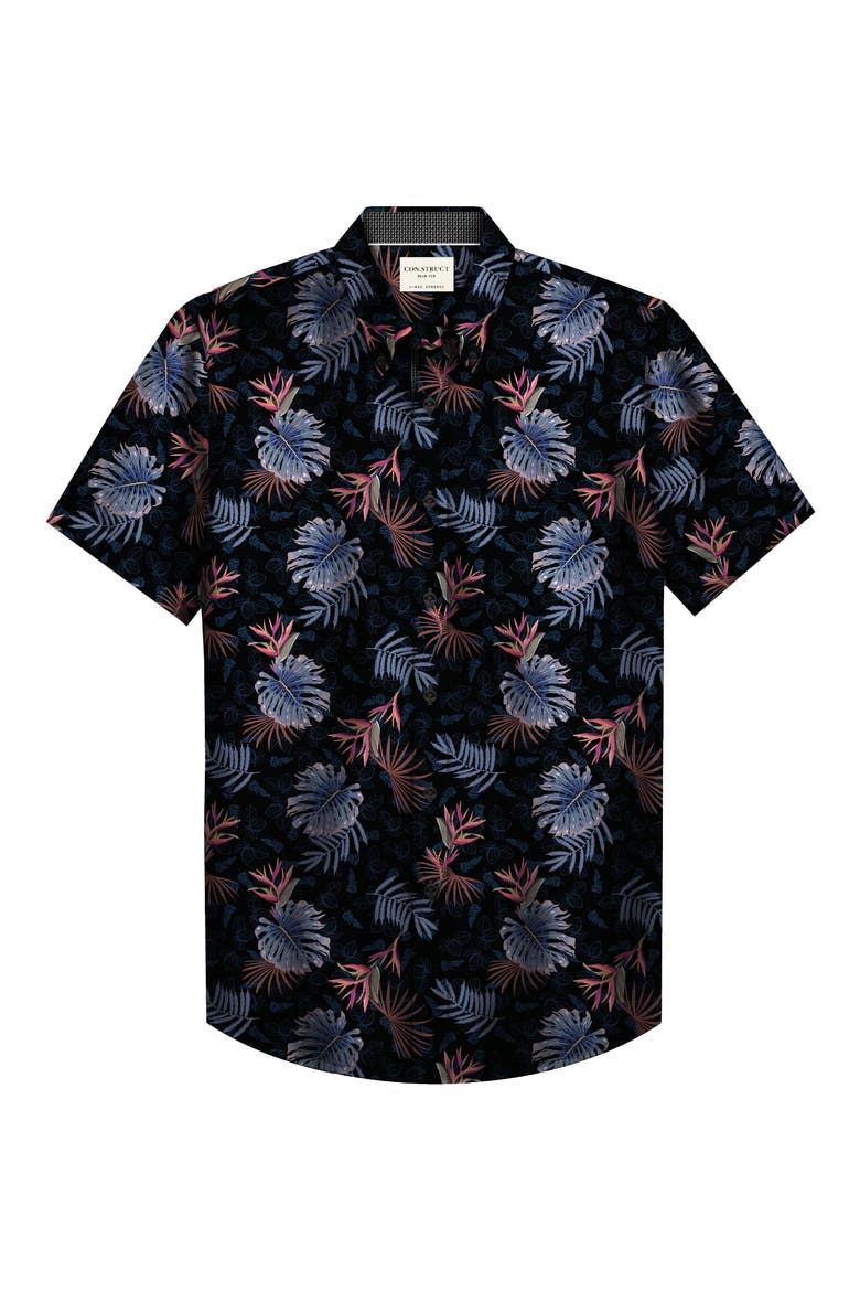 Palm Print Performance Shirt, Alternate, color, BLACK