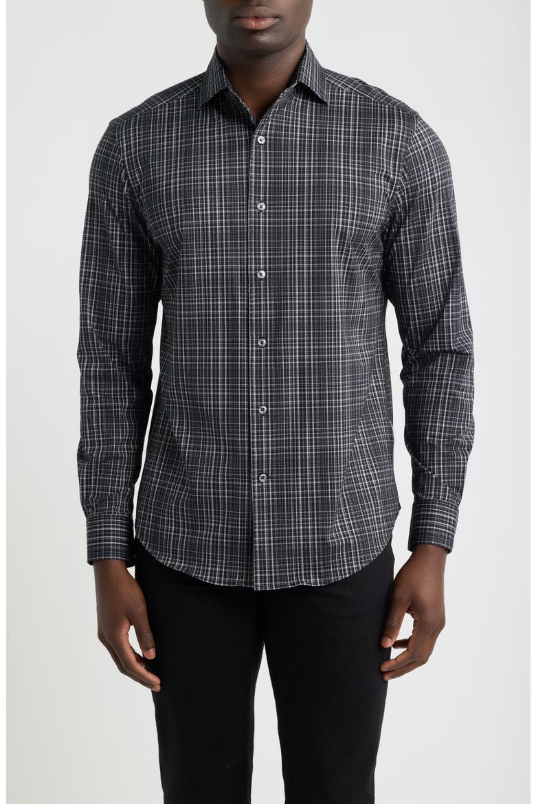OoohCotton Devon Plaid Performance Shirt, Main, color, BLACK