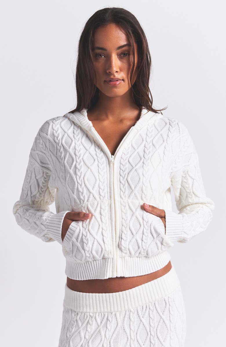SKIMS Sweater Knit Shrunken Zip-Up Hoodie, Alternate, color, Ivory