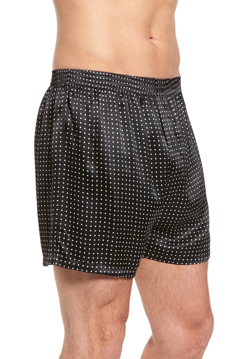 Dot Silk Boxers, Alternate, color, BLACK/ BLACK PIPING