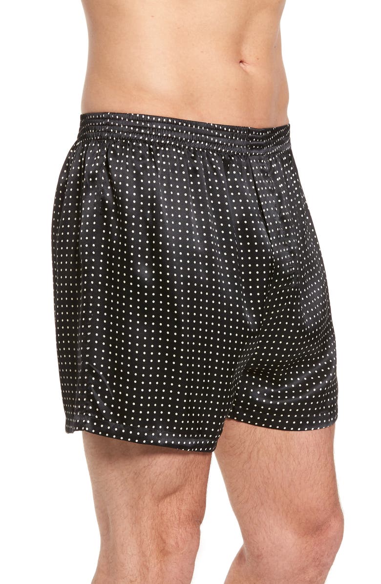 Majestic International Dot Silk Boxers, Alternate, color, Black/ Black Piping