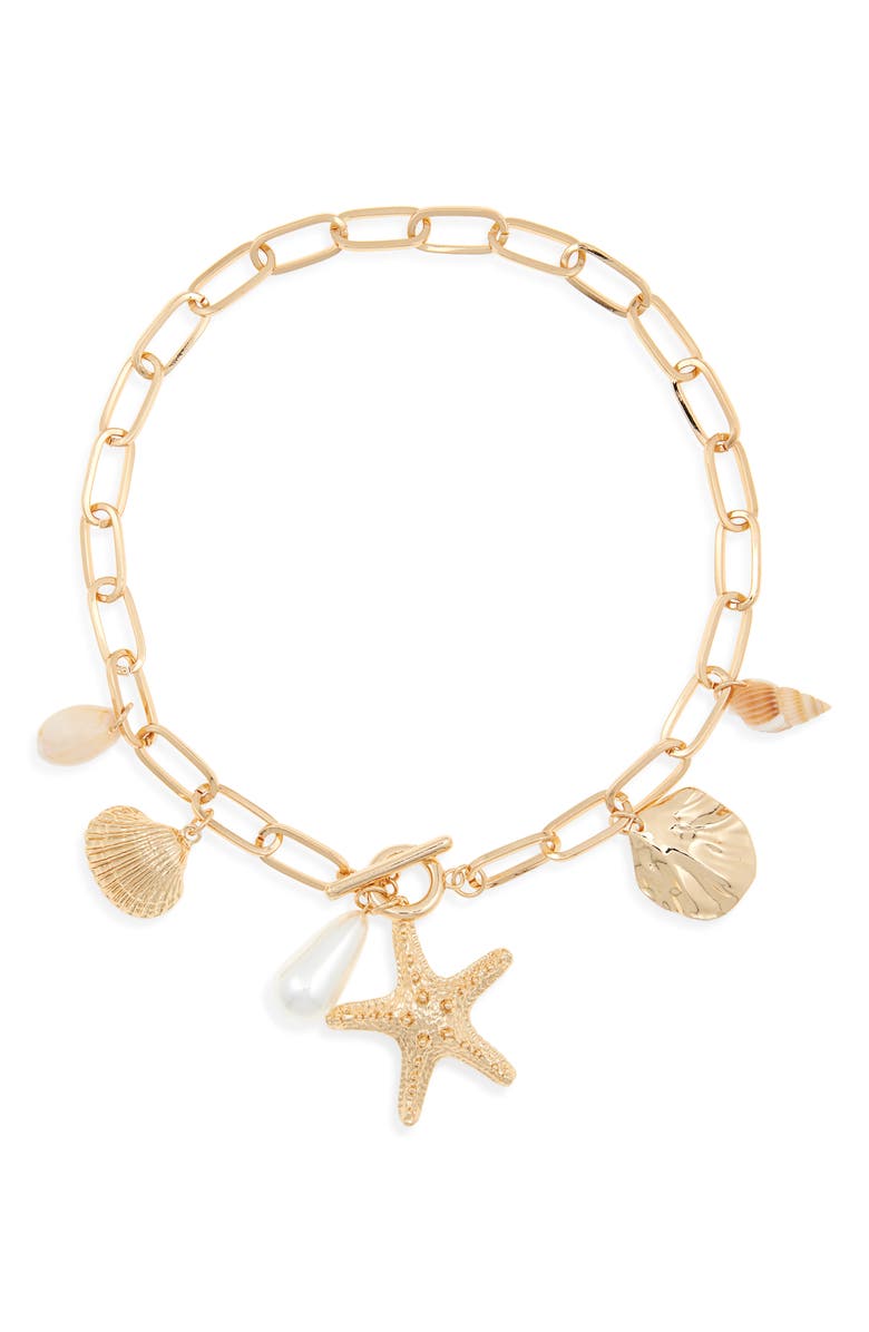 Tasha Sea Chain Starfish & Faux Pearl Charm Necklace, Main, color, 