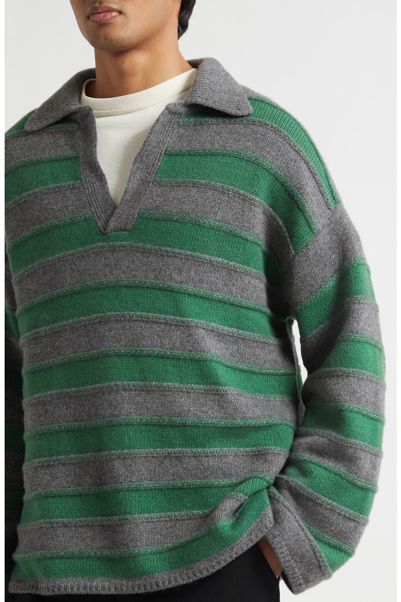Dume Stripe Cashmere Rugby Sweater, Alternate, color, FERN/ GRANITE