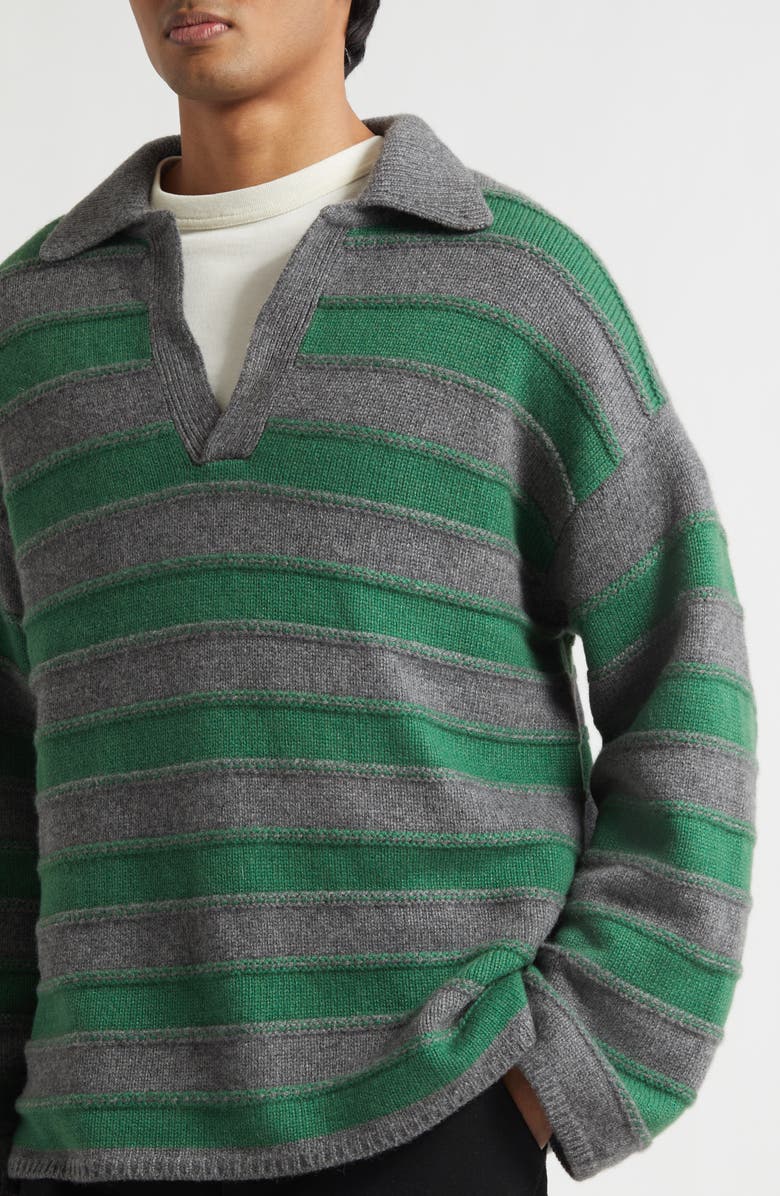 The Elder Statesman Dume Stripe Cashmere Rugby Sweater, Alternate, color, Fern/ Granite