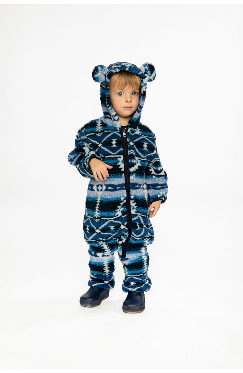 Deux par Deux Mid-Season Plush Animal Ear Hood Asymmetrical Zip One-Piece Outerwear, Alternate, color,