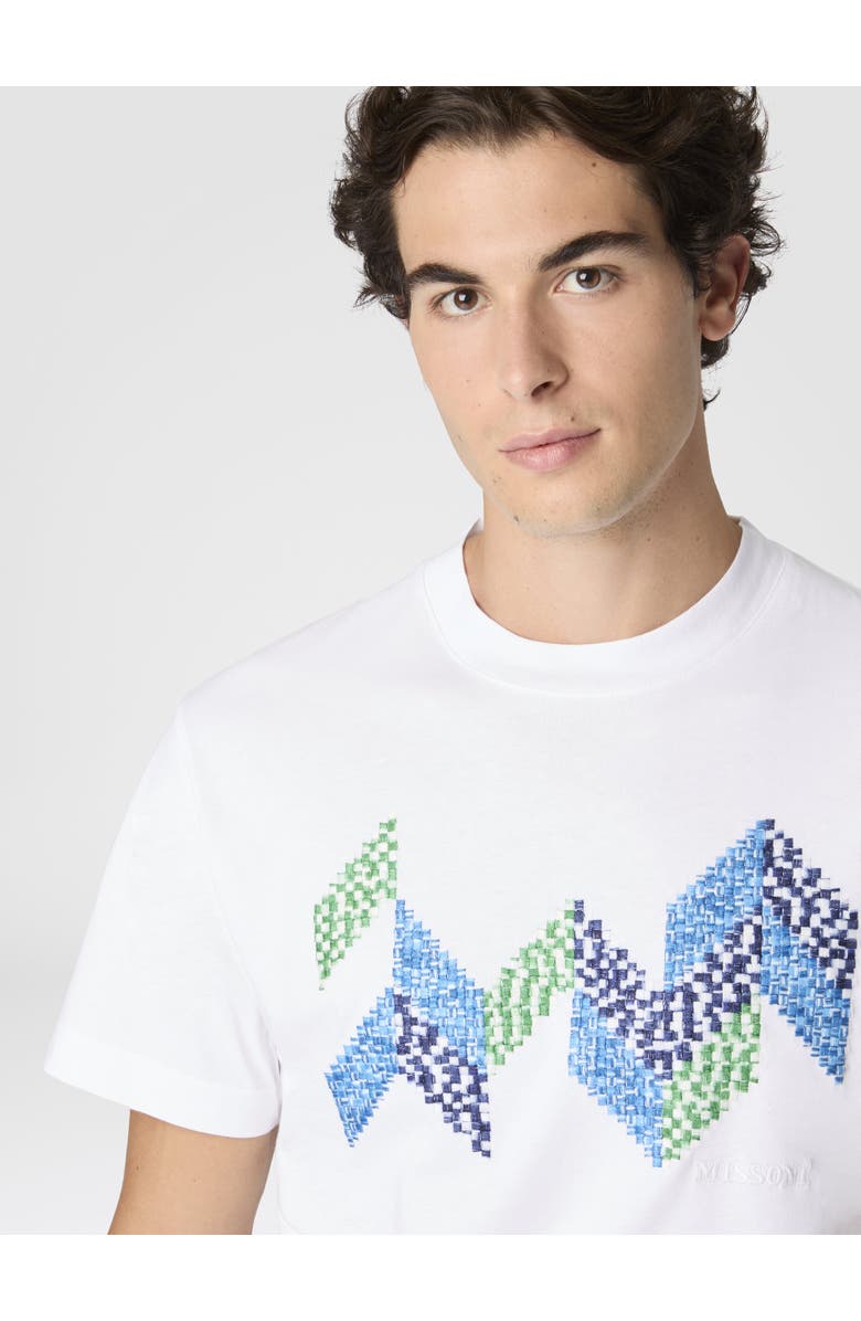Missoni Short Sleeve T-shirt With Flame Zigzag Insert And Logo, Alternate, color, White