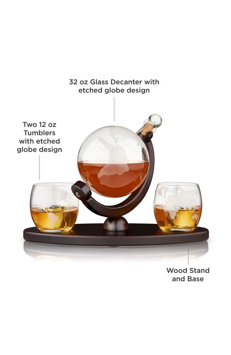 Viski Globe Decanter & Whiskey Tumblers Set of 3, Alternate, color, Clear