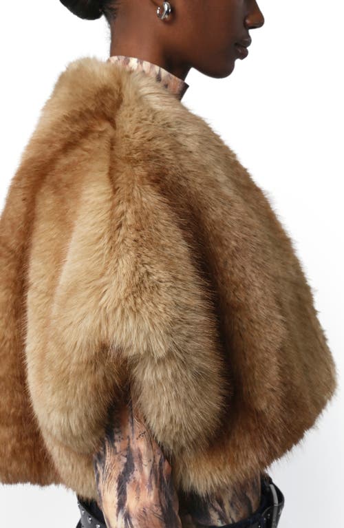 Apparis Devin Faux Mink Fur Shrug In Brown