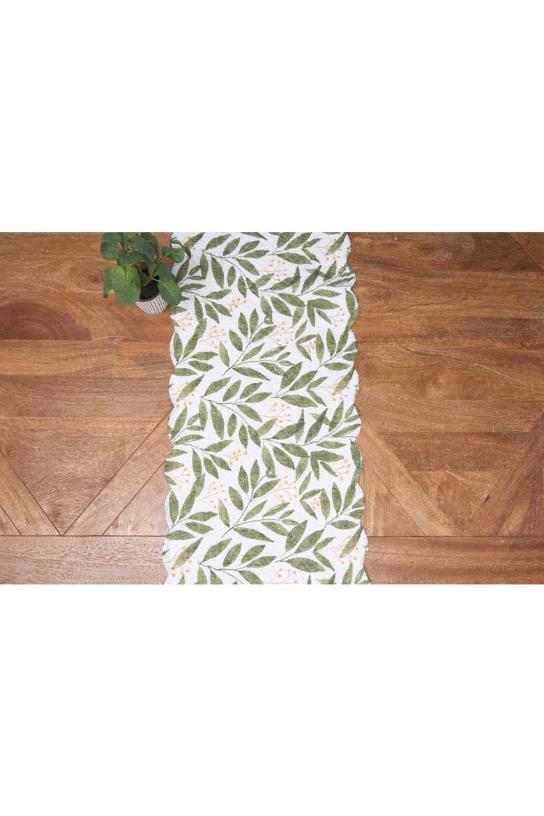 Joelle Cotton Table Runner 14" x 51" - Vibrant Floral & Palm Leaf, Alternate, color, Green