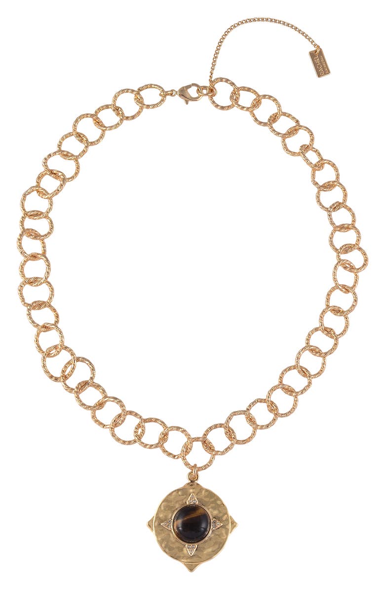 Rachel Roy Tiger's Eye Pendant Necklace, Main, color, Brown