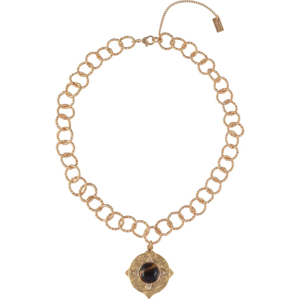 Rachel Roy Tiger's Eye Pendant Necklace In Gold