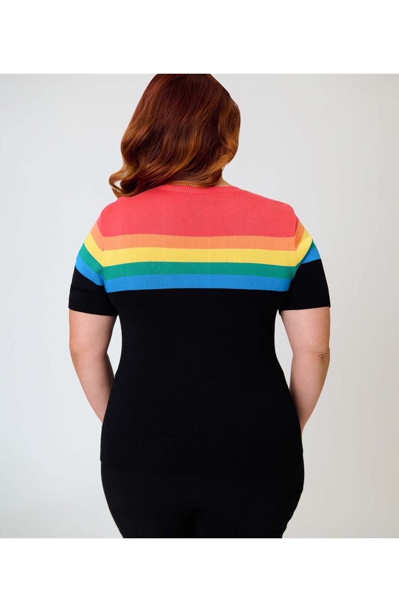 Unique Vintage Plus Size Patterned Short Sleeve Sweater, Alternate, color, Black Rainbow Mickey