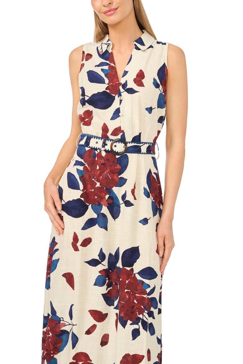 Collared Floral Sleeveless Dress, Alternate, color, RUM RAISIN