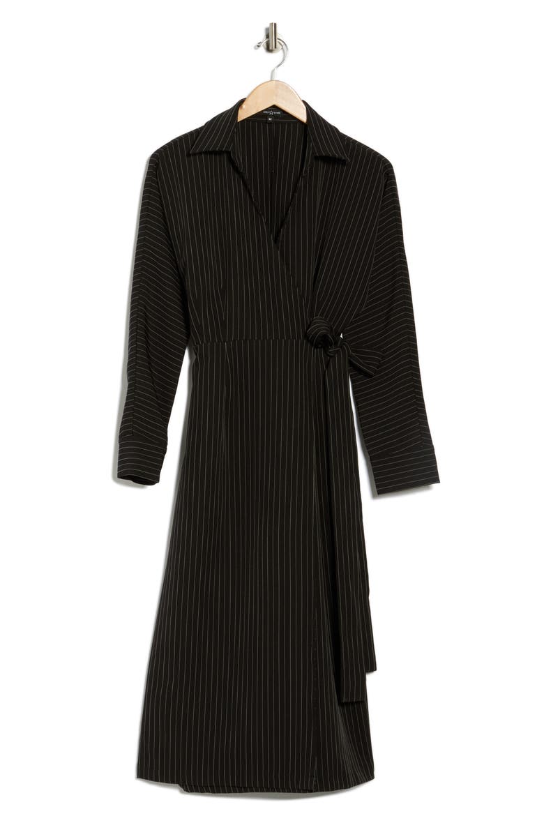 Cass Pinstripe Long Sleeve Wrap Dress, Alternate, color, BLACK PINSTRIPE