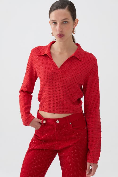 Shop Nocturne Stone Embroidered Jeans In Red