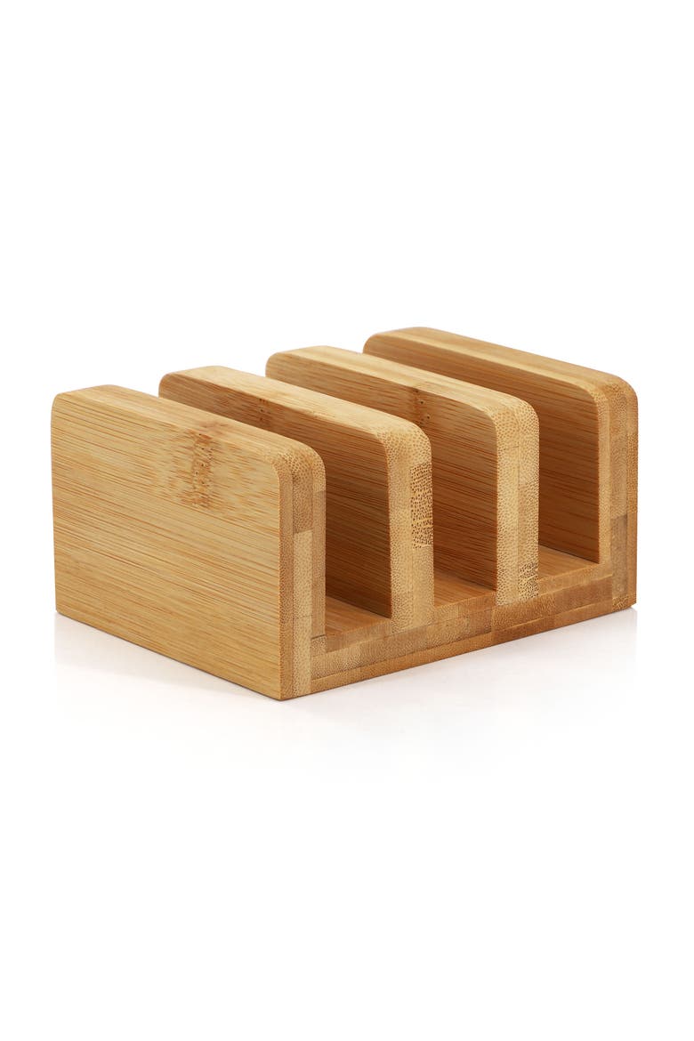 3 Piece Natural Wood Cutting Board Set with Base, Alternate, color, Bamboo