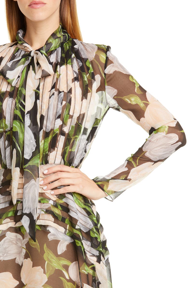 Jason Wu Collection Floral Silk Long Sleeve Midi Dress, Alternate, color, 