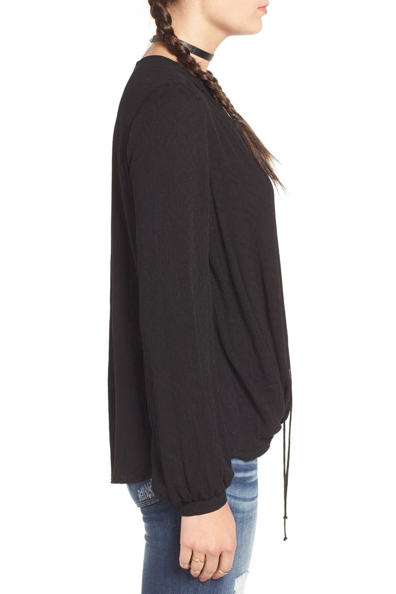 Lace-Up Surplice Blouse, Alternate, color, BLACK