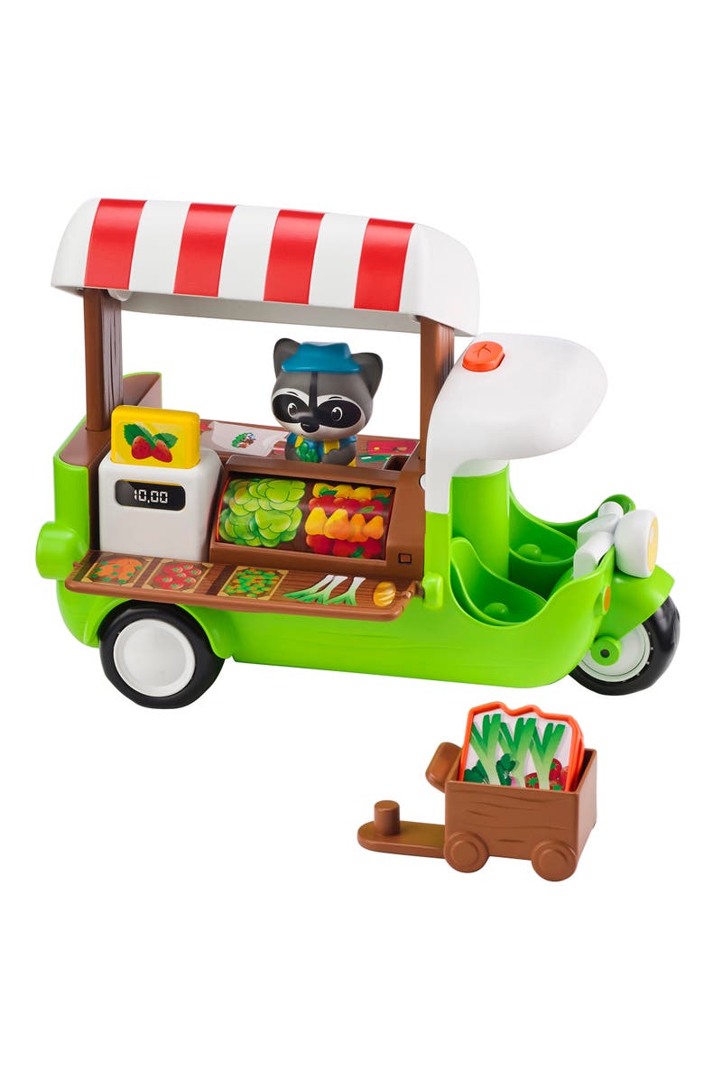 Timber Tots Food Truck 6 Piece Vehicle Playset, Raccoon Figure, Popup Roof, Alternate, color, Multicolored