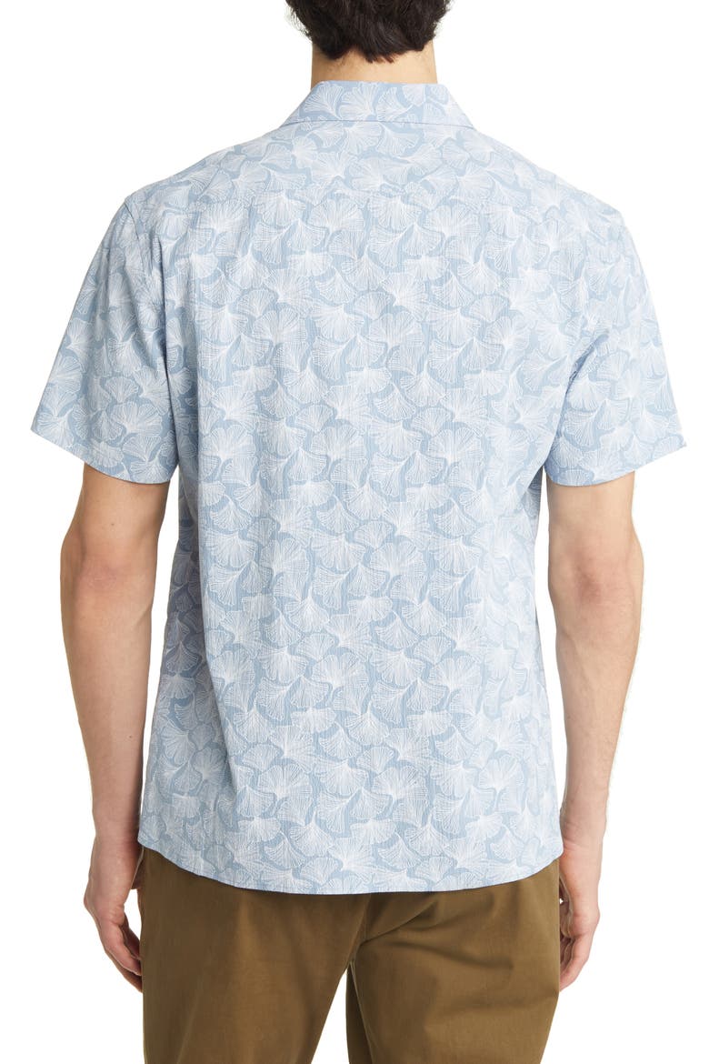 Leaf Print Stretch Seersucker Short Sleeve Button-Up Shirt, Alternate, color, BLUE- WHITE CHANTERELLES