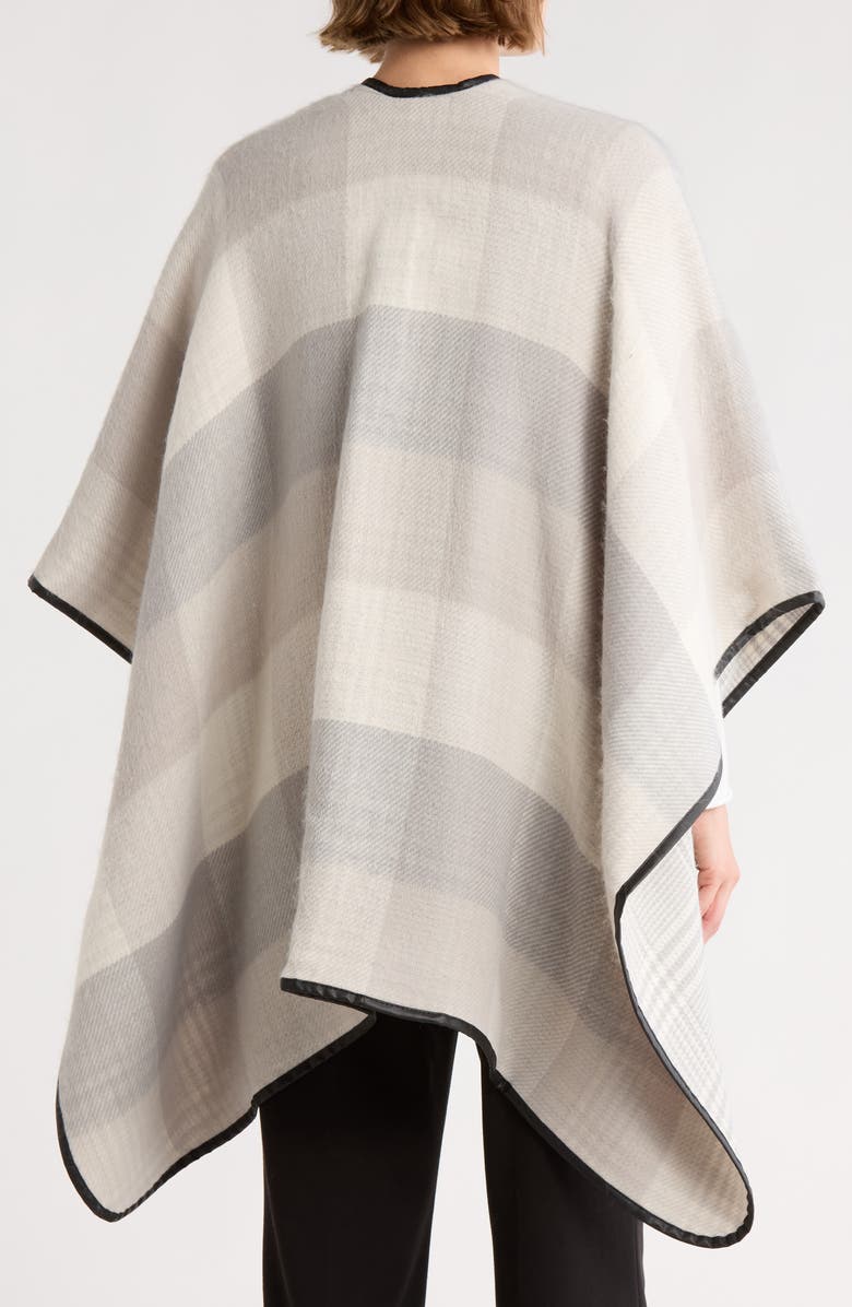 NORDSTROM RACK Faux Leather Trim Check Ruana, Alternate, color, Beige Plaid