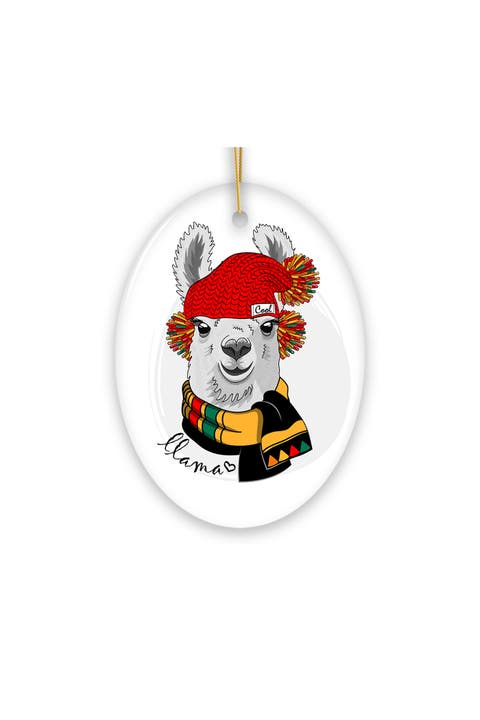 Winter Llama Pom Pom Hat Scarf Ornament