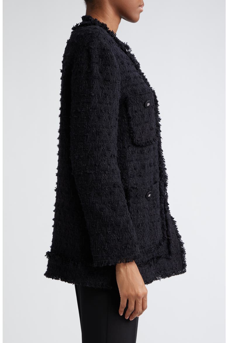 Logo Button Collarless Tweed Jacket, Alternate, color, N0000NERO