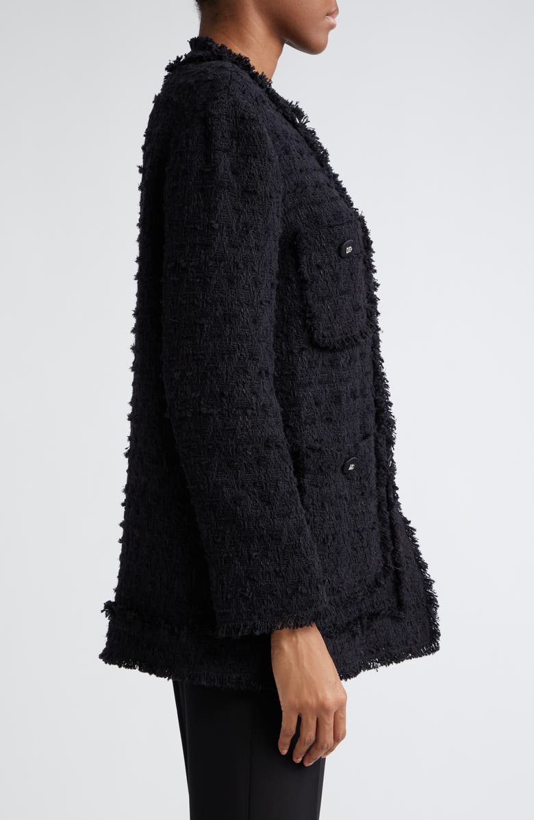 Dolce&Gabbana Logo Button Collarless Tweed Jacket, Alternate, color, N0000nero