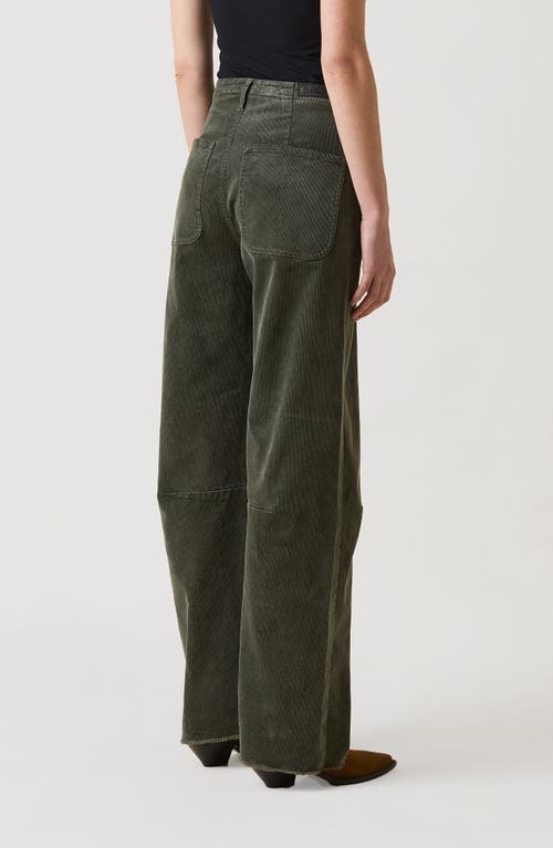 Le Jean Frayed Barrel Corduroy Utility Pants In Green