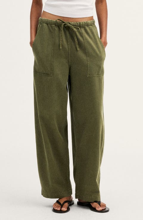 Pull-On Barrel Leg Airy Denim Utility Pants